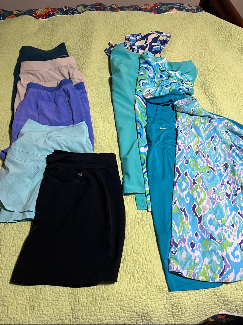 10 piece golf bundle IBKul, Nike,uA, Columbia, callaway, Zenergy shorts & tops
